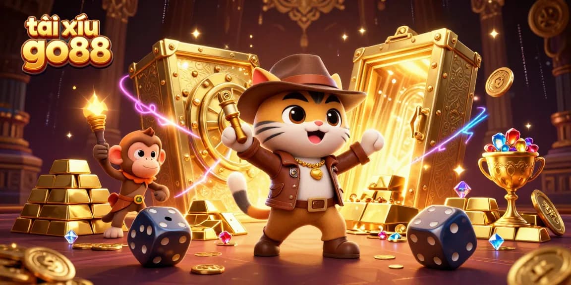 Tài xỉu go88 unveils exciting fortunes as a cat explorer discovers treasures in a dazzling temple.