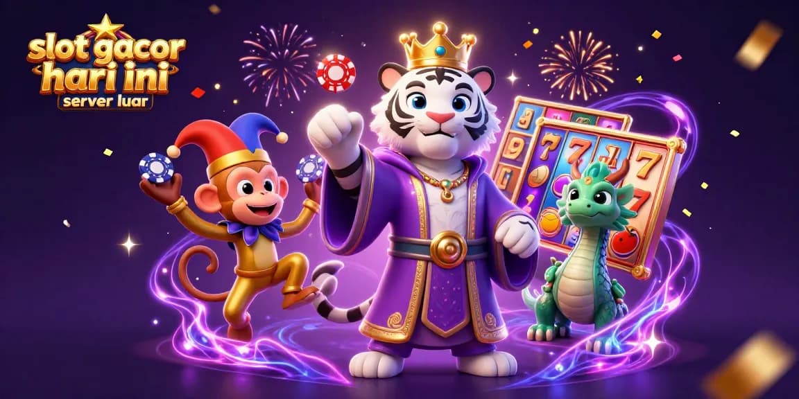 Engage with slot gacor hari ini server luar featuring a vibrant 3D scene of playful characters and dynamic gambling elements.