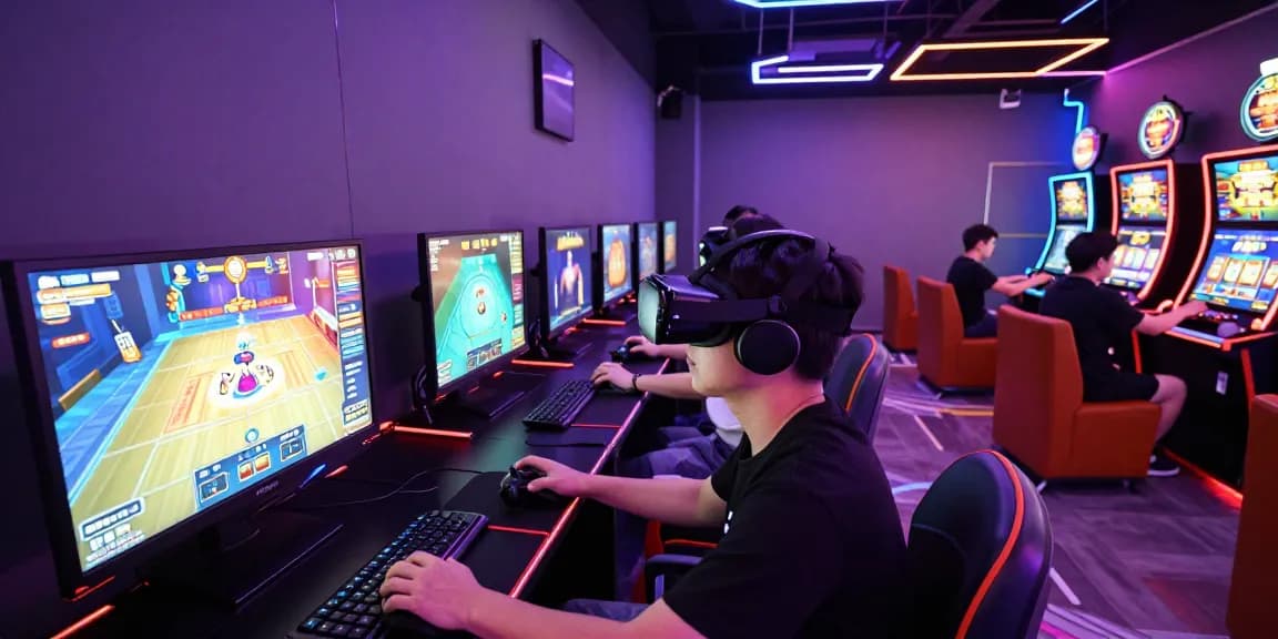 Immersive gaming scene featuring players enjoying various games on yo88 platform in dynamic, colorful environment.