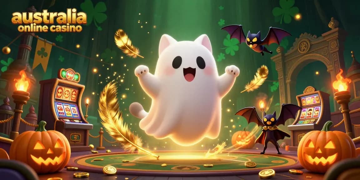 Join the fun at this australia online casino with a ghost cat, vampire bat, and glowing poker pumpkins.