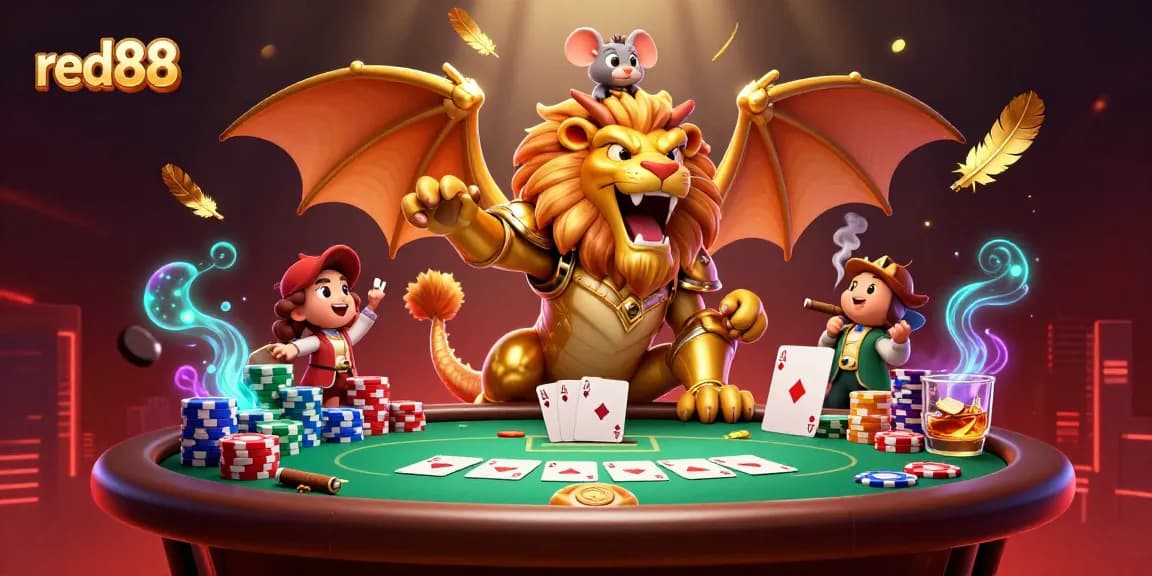 Join the thrilling action at red88 as the chimera creature roars, surrounded by immersive poker elements.