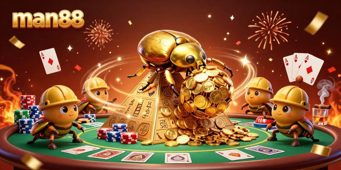 Join in the excitement with man88 and watch the massive golden dung beetle roll coins!