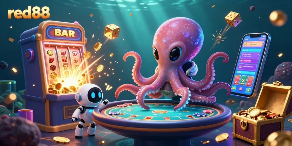 Experience thrilling gameplay at red88 with a vibrant alien octopus and jackpot excitement.