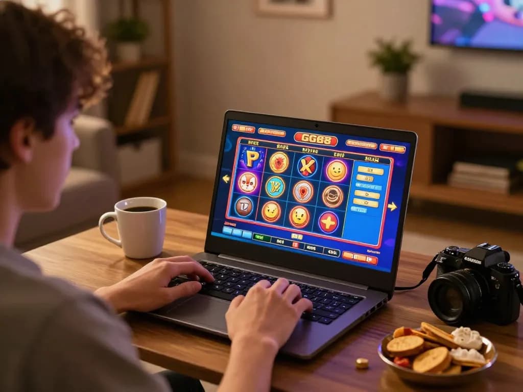 Playing exciting slots on GG88 while relaxing at home with snacks and a warm drink.