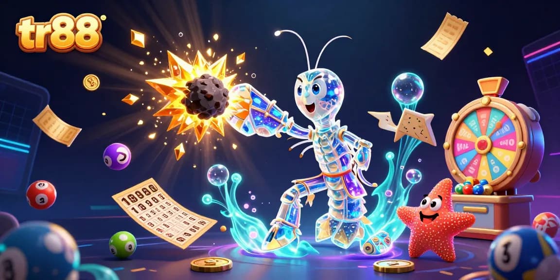 Engage with tr88 in this vivid 3D illustration showcasing vibrant casino elements and a galactic theme.