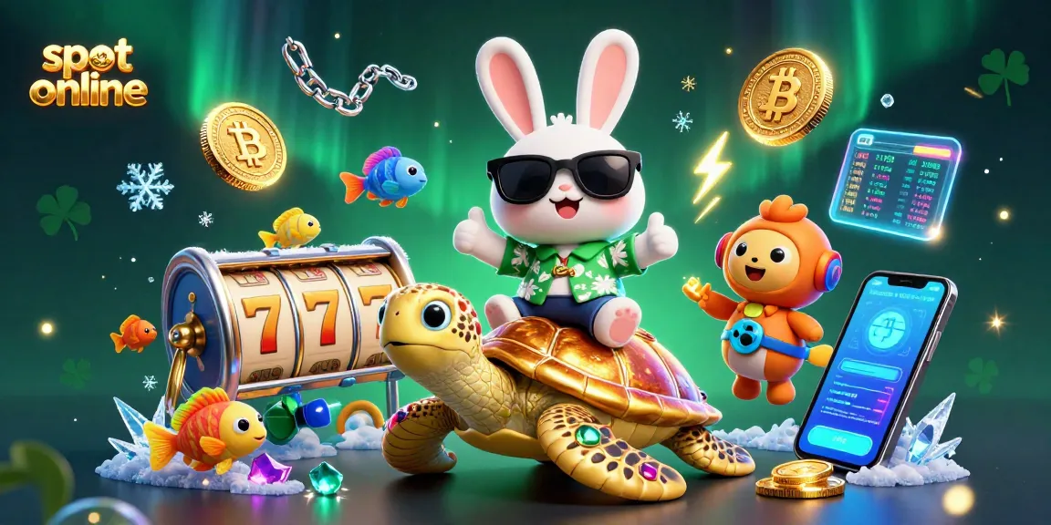 Experience winning thrills with slot online featuring a lucky rabbit and golden turtle in this vibrant casino art.