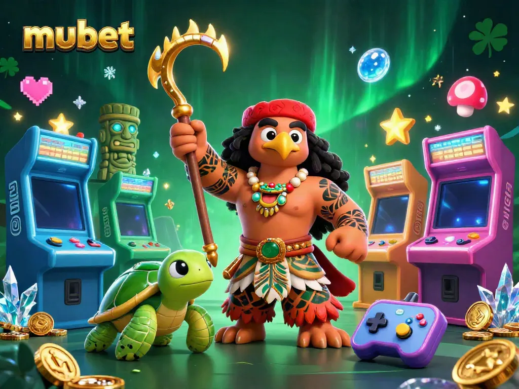 Play engaging casino games at mubet with this vibrant 3D illustration showcasing a demigod hawk and fun elements.