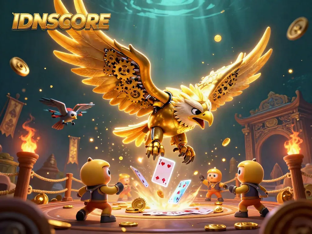 IDNSCORE showcases a dynamic online gambling experience with vibrant characters and rich casino elements.