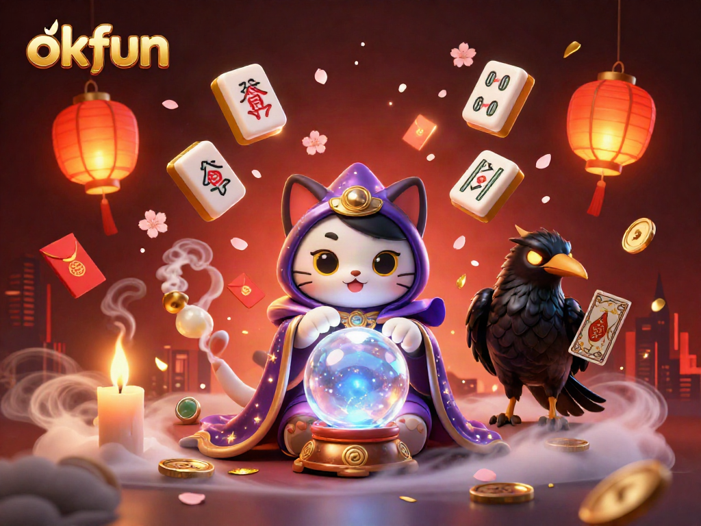 Engage in thrilling games with okfun's vibrant digital casino art featuring mystical elements.