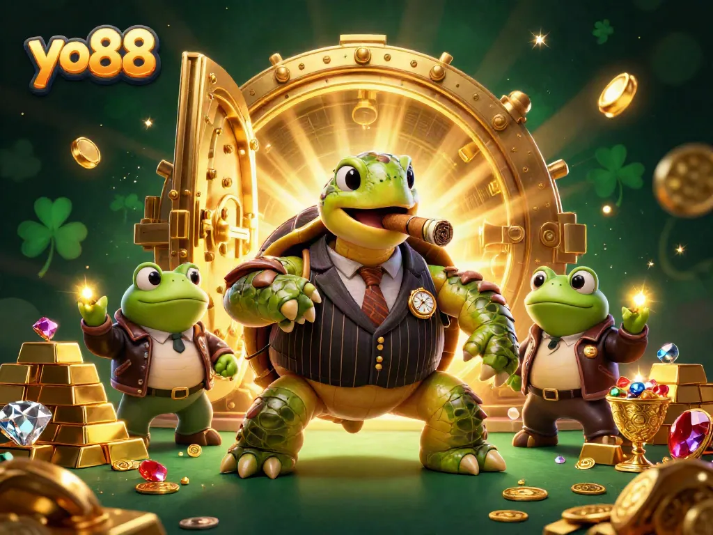 Experience the excitement at yo88 with vibrant 3D casino characters and treasures lighting up the scene.
