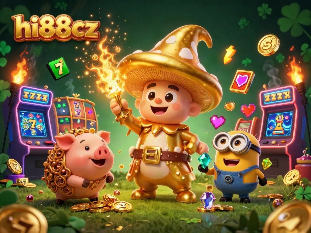 Engage with exciting hi88cz jackpots featuring golden wizard magic, slot reels, and treasure hunters.
