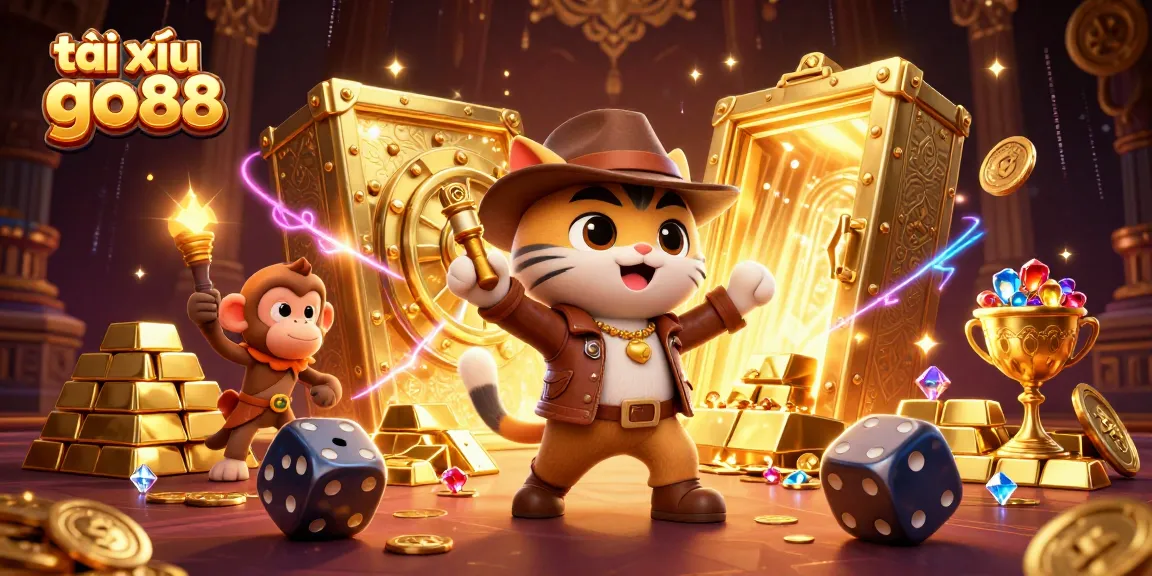Tài xỉu go88 unveils exciting fortunes as a cat explorer discovers treasures in a dazzling temple.