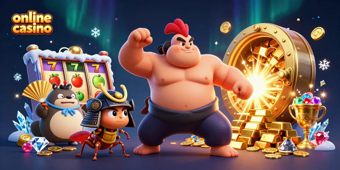 Experience an exciting online casino scene with a powerful rooster, a fierce cricket, and a tanuki announcer.