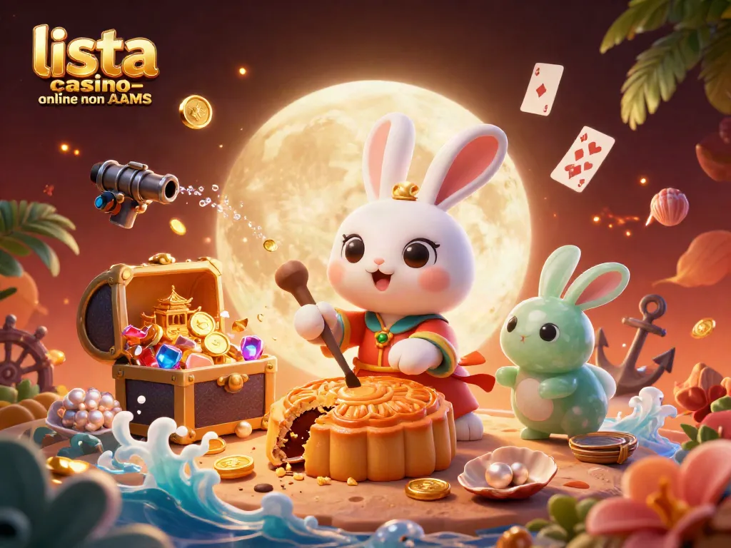 Scopri la lista casino online non AAMS con il coniglio della luna e gettoni da poker tra tesori marini.