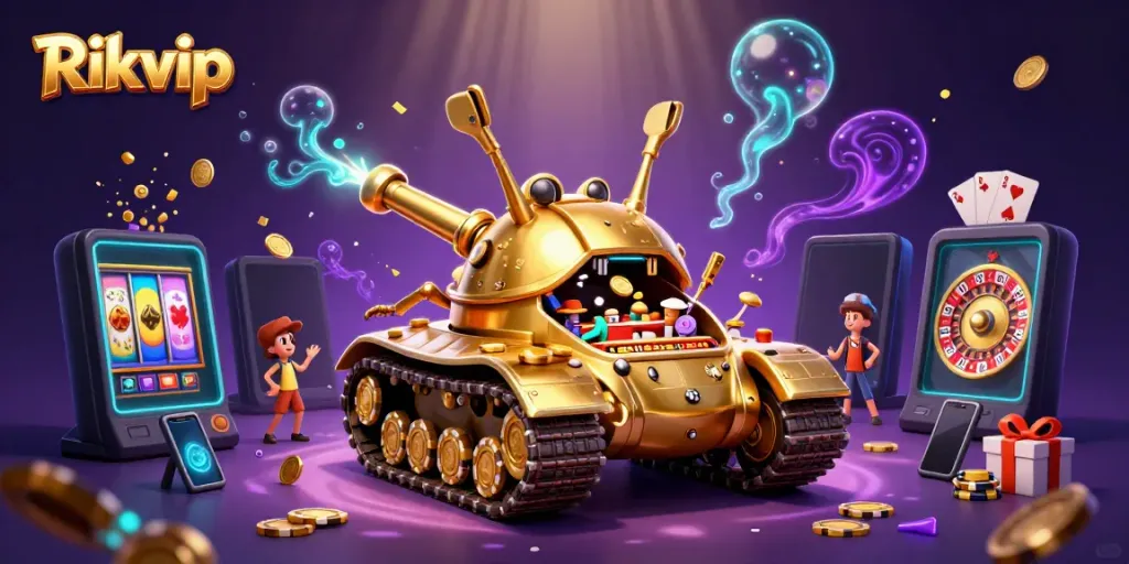 Experience the excitement of Rikvip with a vibrant casino scene in a golden beetle tank.