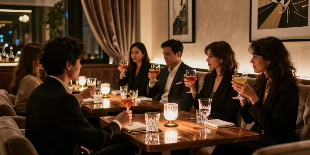 세이렌 쩜오 고급 라운지에서 음료를 즐기는 손님들의 모습