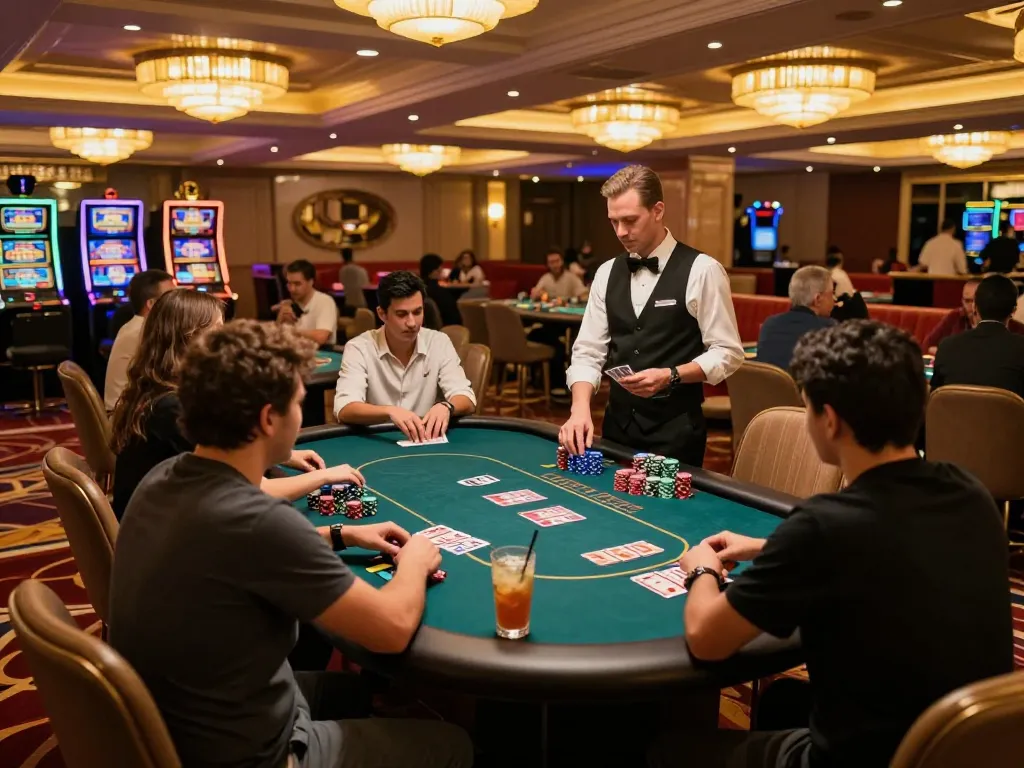 XX88 players strategizing at a poker table in a luxurious casino atmosphere, enhancing their gambling experience.