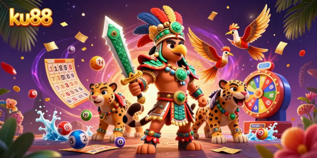 Engage with ku88’s vibrant casino experience through this detailed 3D illustration of fun lottery games.