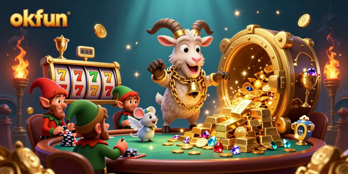 Spin and win big with okfun in this exciting casino scene showcasing slots and treasures.