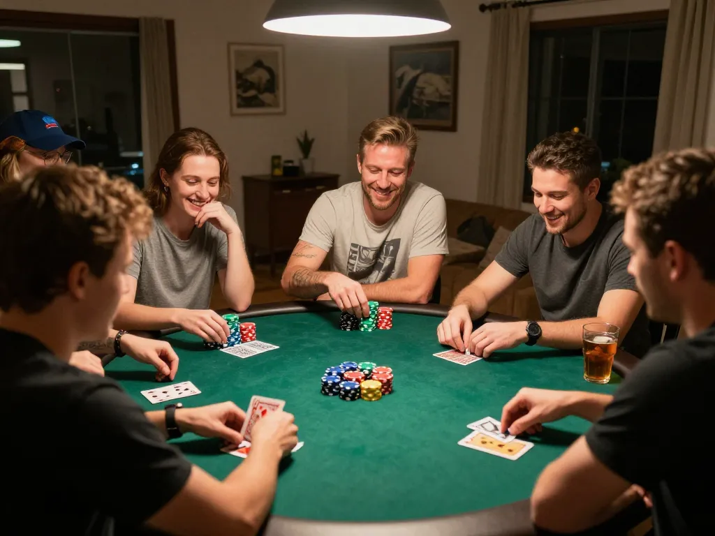 Enjoying a thrilling poker night with friends while highlighting the best online casinos in Canada strategy.