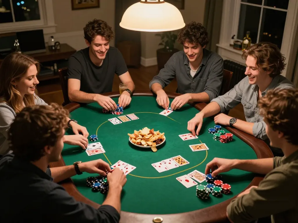 Bạn bè tham gia vào một trò chơi poker thú vị trong khi sử dụng Link 12bet để đặt cược trực tuyến và chiến lược