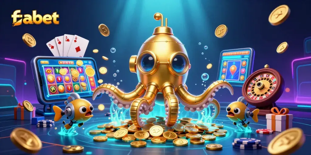 Experience thrilling fun with fabet’s golden kraken and casino-themed elements!