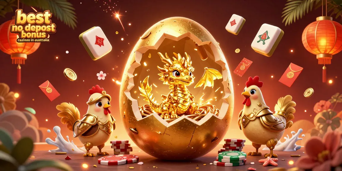 Engage with the best no deposit bonus casinos in Australia featuring a golden dragon and poker chips.