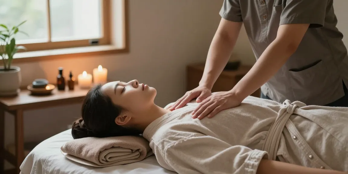 부평출장마사지 session with a professional therapist providing soothing care in a peaceful setting.