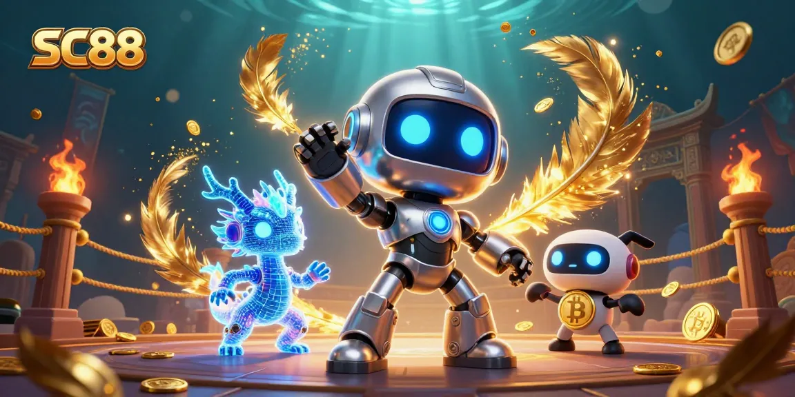 Bet on SC88 with vibrant casino-themed 3D illustration featuring a robot mascot.