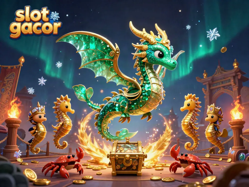 Engage with slot gacor in an exciting treasure-chase scene featuring a sea dragon and symbols of wealth.