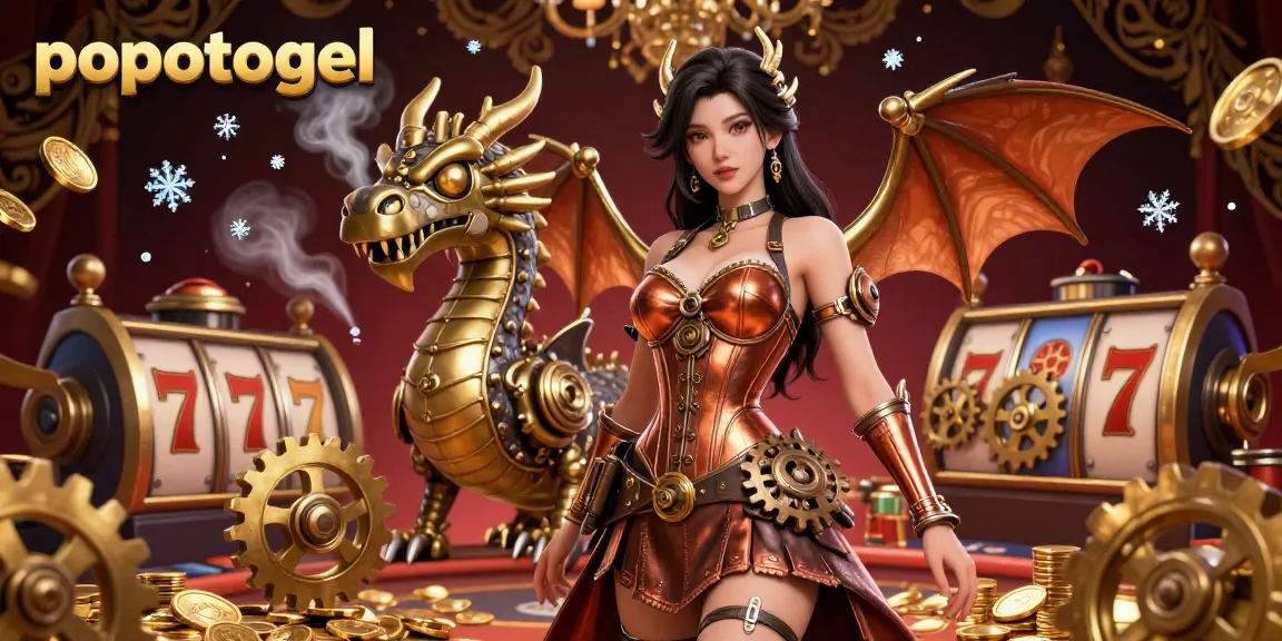 Spin the reels at popotogel with a dazzling scene of slot games and dragon treasures.