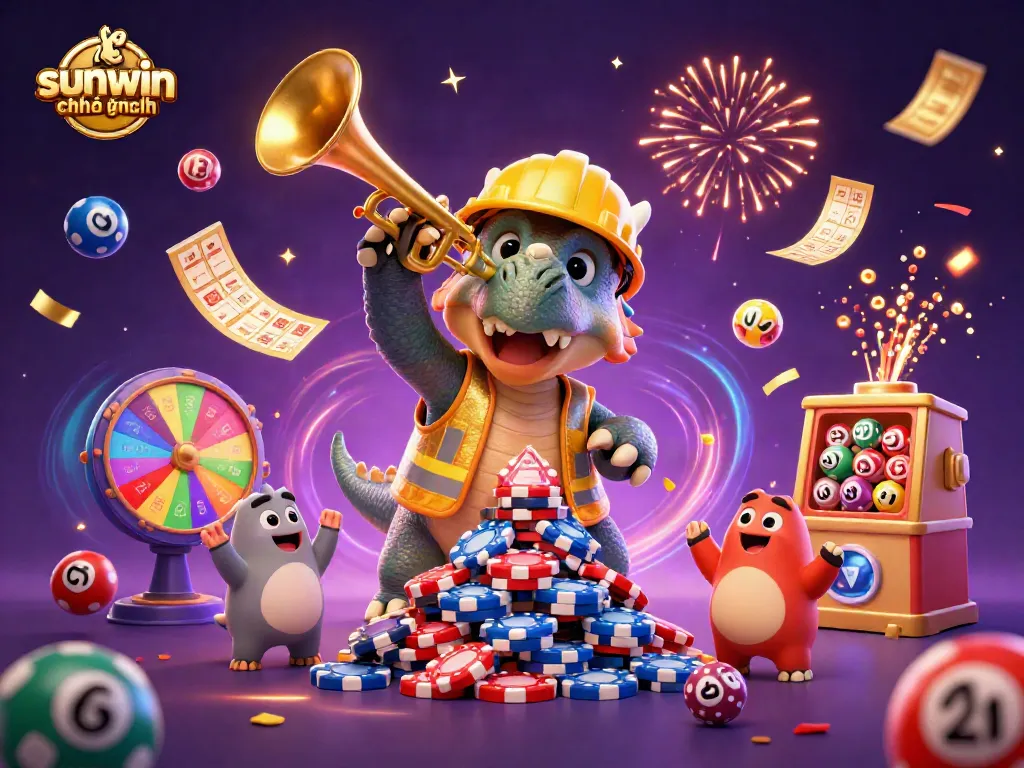 Experience the sunwin chính hãng celebration with vibrant casino elements and energetic characters.