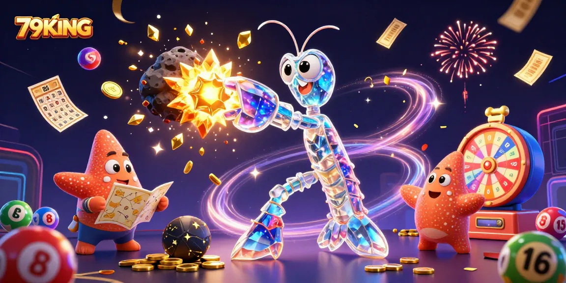 Engage with 79KING games featuring colorful lottery elements, gold coins, and vibrant prizes in a dynamic 3D scene.