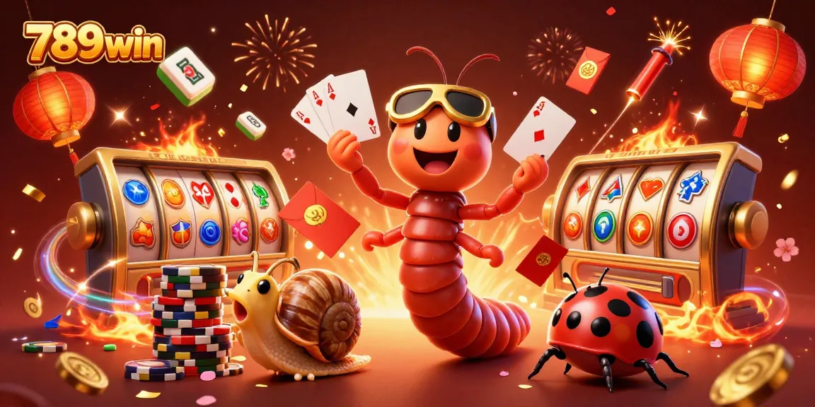 Experience the thrill of 789win with vibrant casino action illustrated through a millipede dealer, dynamic games, and festive energy.