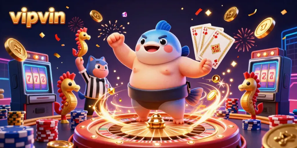 Experience thrilling gameplay with vipvin as the fugu champion delights in a vibrant casino underwater scene.