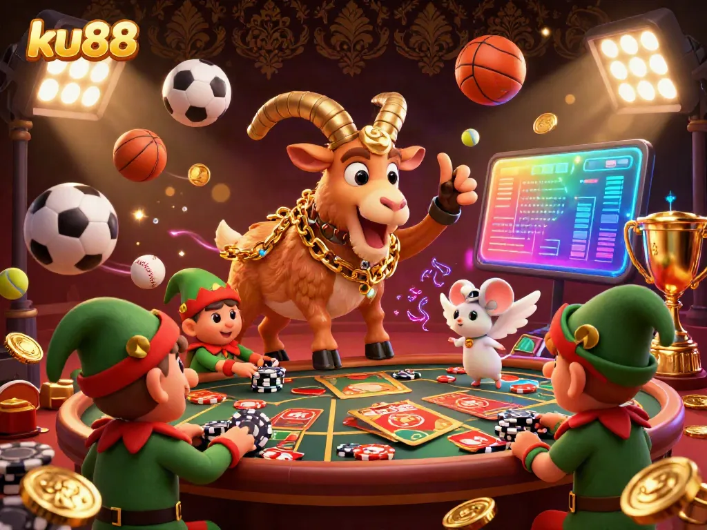 Experience the festive horror casino at ku88 with cartoon characters and lively gambling action.