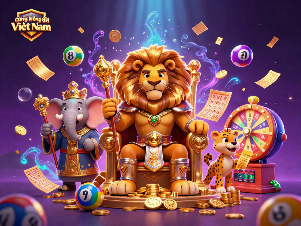 Experience gaming excitement with cộng đồng bóng đá Việt Nam in this vibrant 3D digital casino scene.