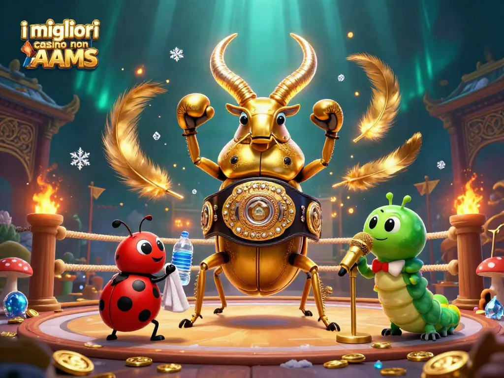 Scopri i migliori casino non AAMS in un'illustrazione 3D vivace con simboli di gioco e premi.
