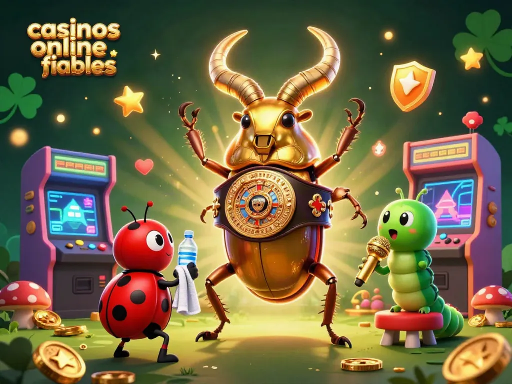 Disfruta de los casinos online fiables con un emocionante combate de personajes de casino en un fondo colorido.