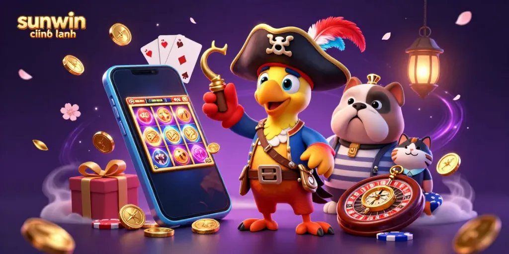 Experience gaming thrills with sunwin chính hãng in this vibrant casino scene featuring exciting game elements.