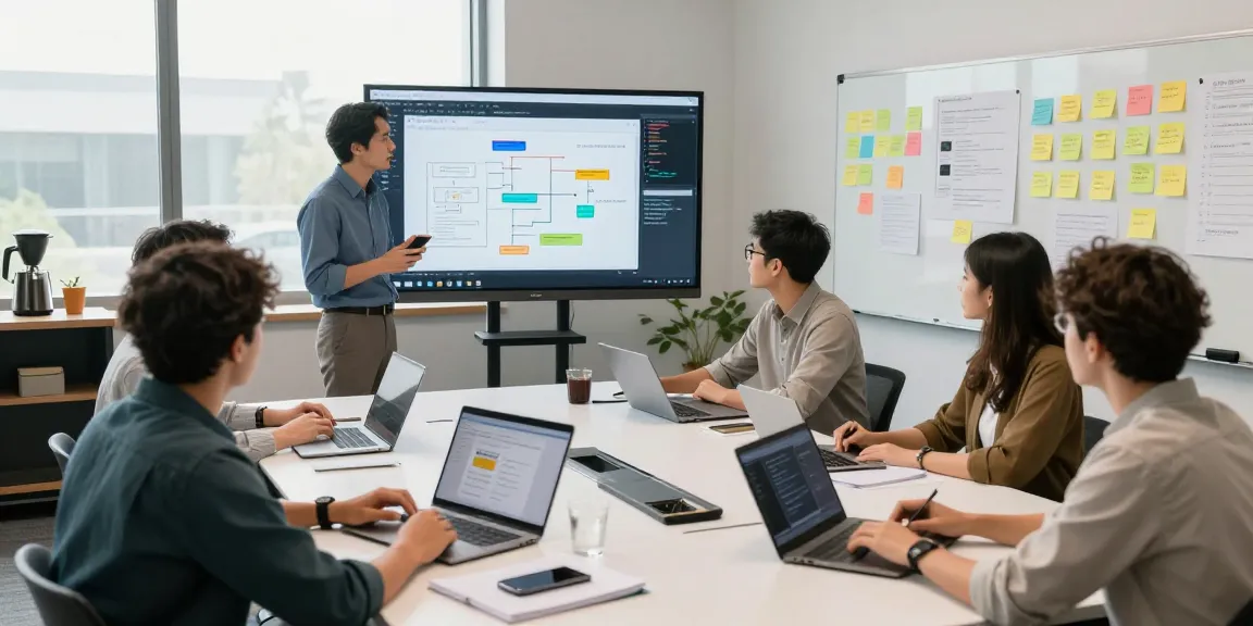 Building internal tools with AI in a modern collaborative workspace, showcasing teamwork and innovation.