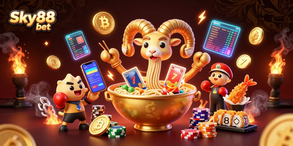 Engage with Sky88 bet through a thrilling 3D casino scene featuring vibrant characters and exciting gaming elements.