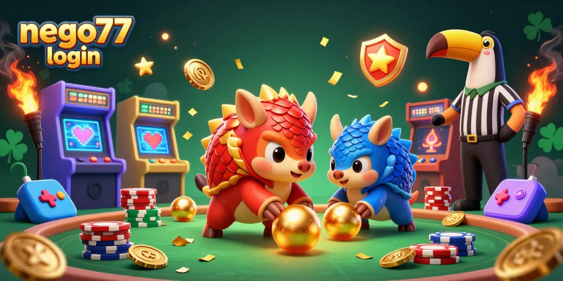 Engage in a thrilling gaming adventure with nego77 login featuring vibrant pangolins and golden casino elements.