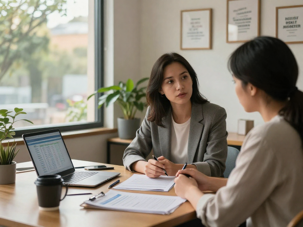 Financial advisor consulting with client at https://credit-consolidation.ca in a warm, inviting office.
