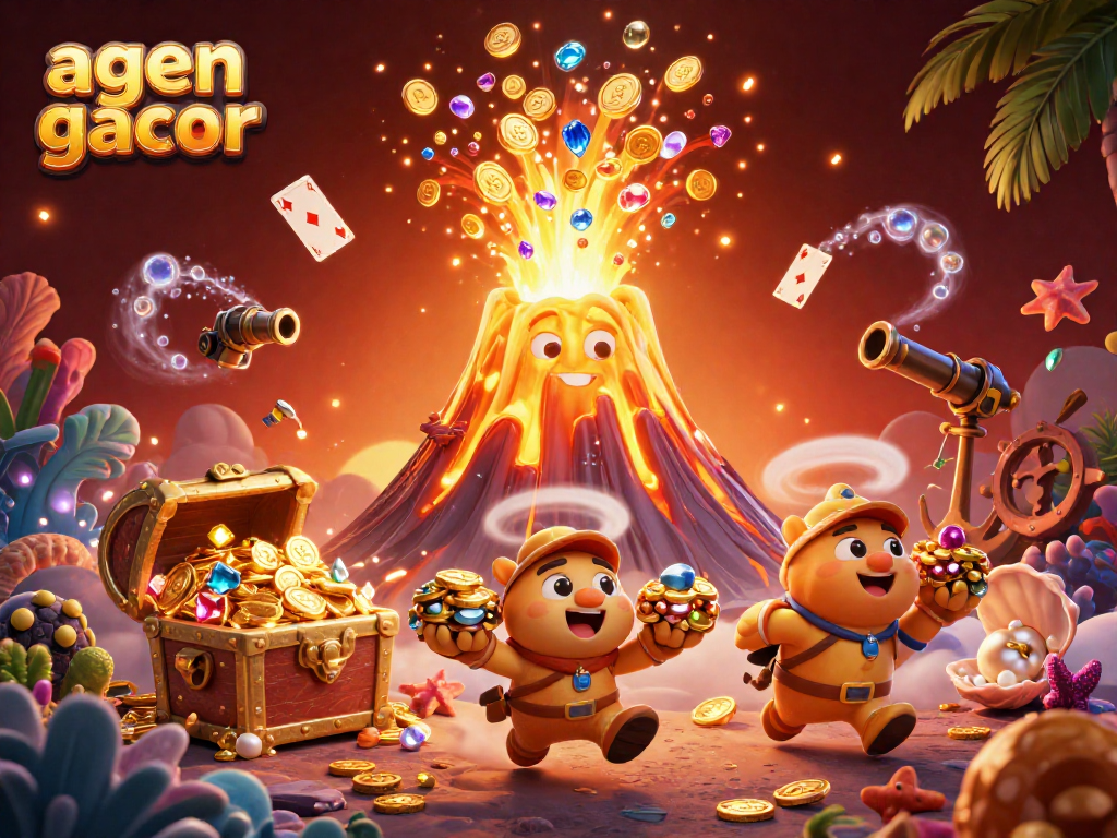 Experience the thrill of agen gacor with treasures in a vibrant casino-style illustration.