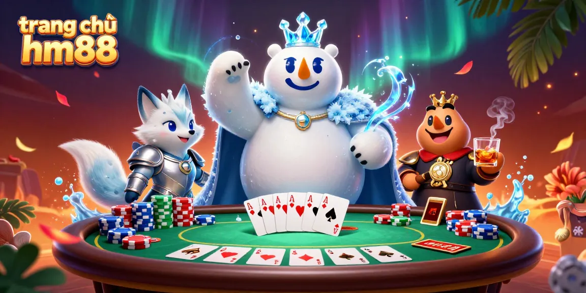 Experience the excitement at trang chủ hm88 with this vibrant casino-themed illustration featuring a poker scene.