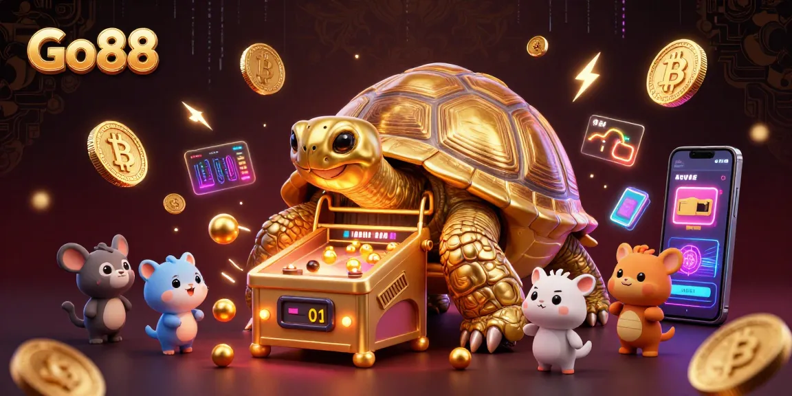 Experience the excitement of Go88 with a vibrant 3D casino scene featuring a golden tortoise pinball!