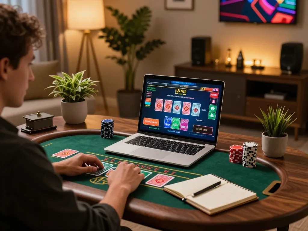 LOTO188 player enjoying live casino gaming on a laptop, highlighting the excitement of online gambling.