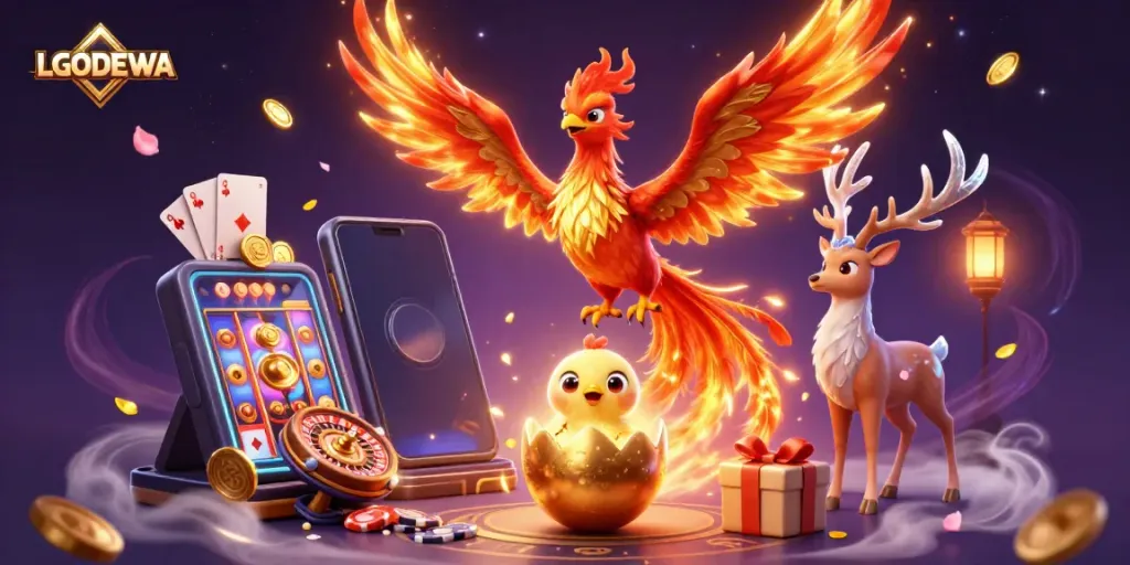 Experience the elite gaming universe of LGODEWA with vibrant characters and slot game excitement.