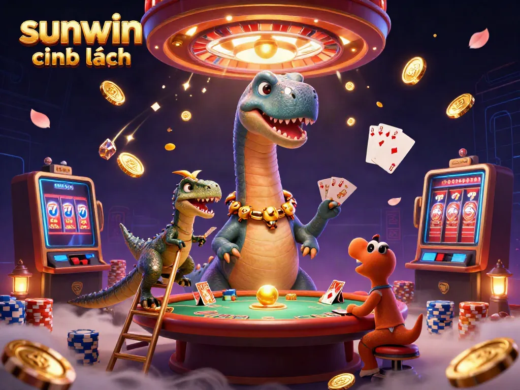 Experience sunwin chính hãng with a colorful, animated casino-themed scene showcasing playful cartoon characters and rich game elements.